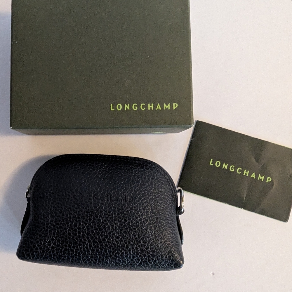 Longchamp Le Foulonne Coin Purse/Key Holder in Navy Leather
